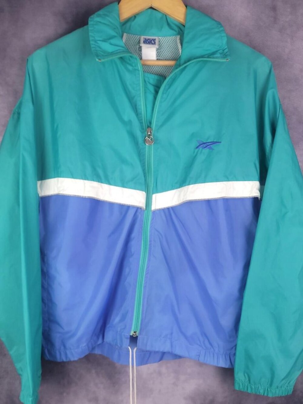 Vintage 80s ASICS teal windbreaker jacket
